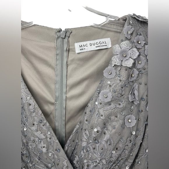 NWT Mac Duggal 67387 Floral Embellished Lace A-line Cocktail Sterling DRESS 8 - Picture 4 of 12